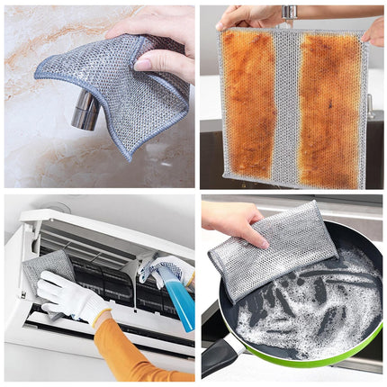 YinQin 4 Pack Double Layer Stainless Steel Wire Cleaning Cloth for Kitchen