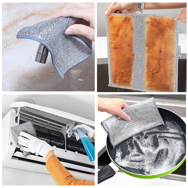 YinQin 4 Pack Double Layer Stainless Steel Wire Cleaning Cloth for Kitchen