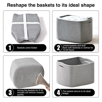 ICERZCZ 4PACK Woven Cotton Rope Decorative Shelf Basket, SIZE 13"Lx9.1''Wx7.9''H, GREY X004D0RW51