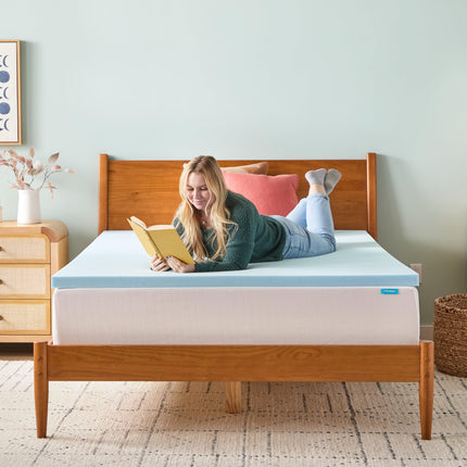 Linenspa 2 Inch Memory Foam Mattress Topper, Gel Infused RV SHORT QUEEN Mattress Topper, CertiPUR-US Certified Blue