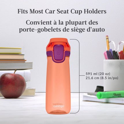 Contigo 1PC Kids Casey Water Bottle with Leak-Proof Lid, BPA-Free Plastic, Dishwasher Safe, Coral Plum or Blue Coral, 20 oz / 591 ml