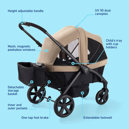 Graco Ready2Roll Stroller Wagon - All-Terrain Stroller Wagon for 2 Kids, Compact Folding Wagon, Accepts Infant Car Seats