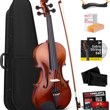 Pyle 1/2 Size 20" Student Grade Violin Starter Kit with Travel Case & Bow