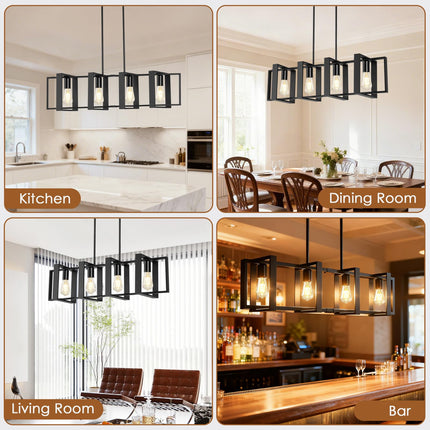 Maichixin 4 Lights Black Linear Kitchen Island Light Fixtures, BLACK