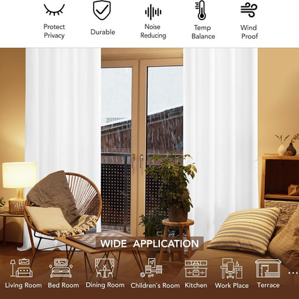 Deconovo Pure White 50% Room Darkening Curtains, Patio Door Blackout Curtains for Dining Room/Living Room/Bedroom, 52W x 84L Inch, 2 Panels