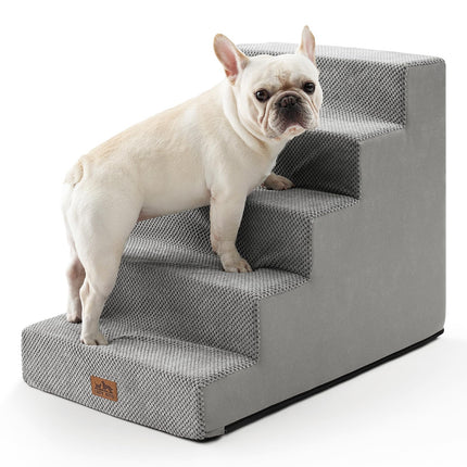 COZY KISS Dog Stairs for Small Dogs, 5 Tier Wider Pet Stairs for High Beds, 23.6" H Non-Slip Dog Steps for Old Cats, Puppies, Small Medium Dogs, 19.7x29.5x23.6 inch, Grey