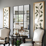 YIROMAN Window Pane Mirror, 30x55 Inch Black Rectangular Decorative Wall Mirror, Large Window Metal Framed Mirror for Bedroom Living Room Fireplace Entryway, Hanging or Leaning Against Wall