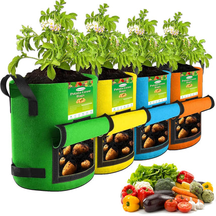 4Packs Colorful Potato Grow Bags, Heavy Duty Potato Bags for Growing Potatoes, Fabric Potato Planter, Non-Woven
