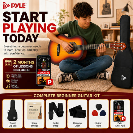 Pyle Beginner Adults, 36" Compact Size 3/4 Acoustic Guitar Kit, Brown Gloss PGACLS82BB