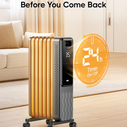 DREO Oil Filled Radiator, Electric Radiant Heaters for indoor use Large Room with Remote Control, Child Lock, 4 Modes, Overheat & Tip-Over Protection, 24h Timer, Digital Thermostat, Quiet, 1500W
