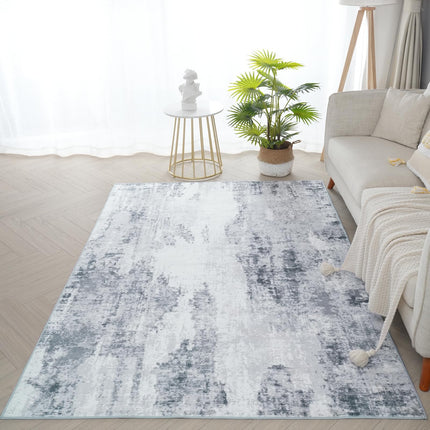 BRICHOEE Modern Abstract Area Rug, 3x5 Grey Washable Entry Rug, Soft Non-Slip Contemporary Nursery Mat Kitchen Carpet for Living Dining Room Bedroom Aesthetic Home Decor