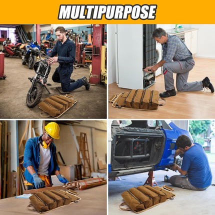 Roll Up Tool Bag Organizer - 4 Large Pockets & 2 Small Pouches Tool Roll for Plumbers, Carpenters & Handymen