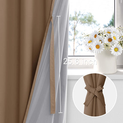 XWZO W52 x L95, Set of 2 Panels Full Shading Blackout Curtains Heat and Light Blocking Ring Top Window Drapes with Black Liner Backing for Bedroom/Kid's Room, Cappuccino