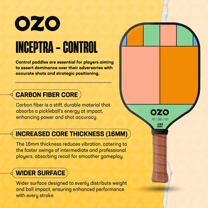 OZO Pickleball – Jupiter Intermediate Control Paddle – USAPA Approved – Carbon Fiber Surface, 1 PIECE