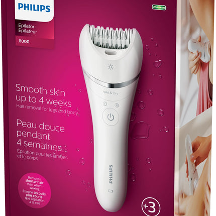 NEW OPEN Philips Beauty Epilator Series 8000 for Women, with 3 Accessories, BRE700/04