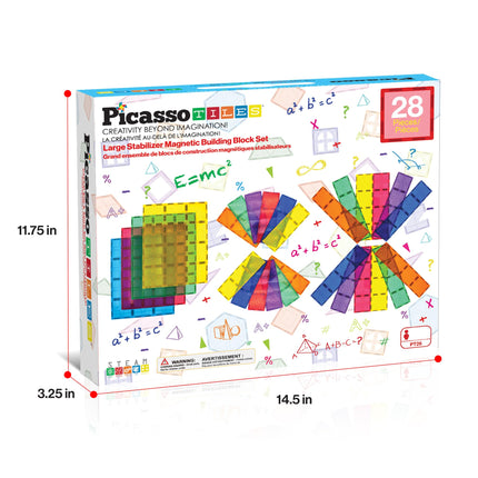 28pc PicassoTiles Jumbo Magnetic Building Blocks Set - 12"x9" and 3" Tiles, STEM Educational Toy