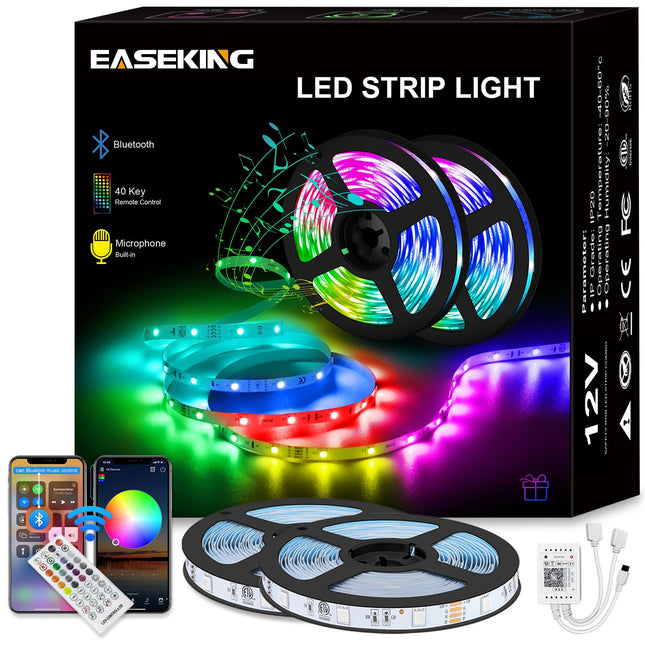 LED Lights Strip for Bedroom 32.8FT, Smart Music Sync RGB Color Changing with Bluetooth App and Remote Control, Indoor Led Strip Lights, Lumiere LED for Room Home Party Decoration(2 Rolls of 16.4ft)