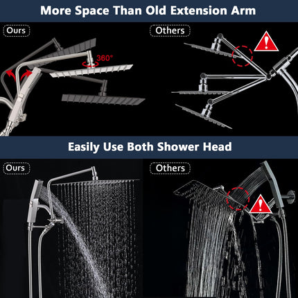 PDPBath All Metal Rain Shower Head with Handheld Built-in High Pressure Wash Mode, 12'' Rainfall Shower Head with Adjustable Z-shaped Extension Arm, Adjustable Brass Bracket, 79" Hose, Brushed Nickel