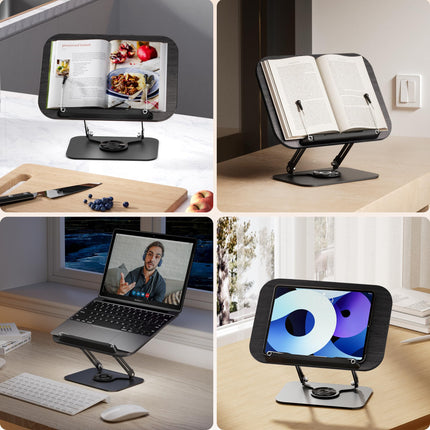 SupeDesk Adjustable Multifunctional Display Stand with 360° Rotating Bases, Foldable Designs, and Elastic Clips, for Recipe, Cookbooks, Tablets, Laptops, Books