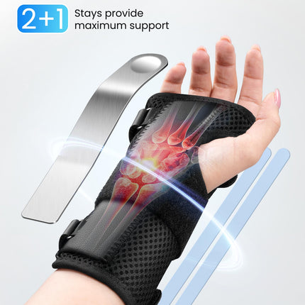 ONLYCARE Carpal Tunnel Wrist Brace Fit Right Hand, Adjustable Wrist Wraps Night Support, Metal Splint Stabilizer Relief Pain for Women Men, Hand Brace for Sprain, Arthritis, Tendonitis (Medium)