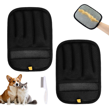 Pet Hair Removal Gloves, 2 PCS Double Sided Dogs and Cats Hair Remover Reusable Cat Dog Pet Grooming Gloves Suitable for Couch, Furniture, Deshedding, Grooming, Pet Cleaning Tool