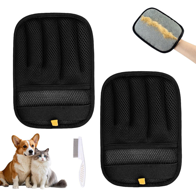 Pet Hair Removal Gloves, 2 PCS Double Sided Dogs and Cats Hair Remover Reusable Cat Dog Pet Grooming Gloves Suitable for Couch, Furniture, Deshedding, Grooming, Pet Cleaning Tool