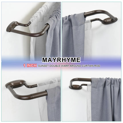 Mayrhyme Dark Bronze Double Curtain Rods for Windows 84-134 Inches,1 Inch Adjustable Double Wrap Around Blackout Curtain Rod with Aluminum Finials and Brackets