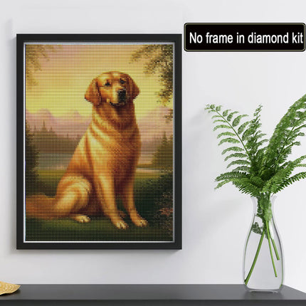 Reofrey 5D Diamond Grass Dog Golden Retriever Paint Kit with Diamonds Art Rhinestone Embroidery Cross Stitch Craft Decor (30x40 cm/ 12x16 inch）