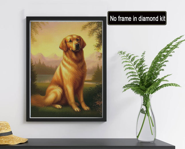 Reofrey 5D Diamond Grass Dog Golden Retriever Paint Kit with Diamonds Art Rhinestone Embroidery Cross Stitch Craft Decor (30x40 cm/ 12x16 inch）