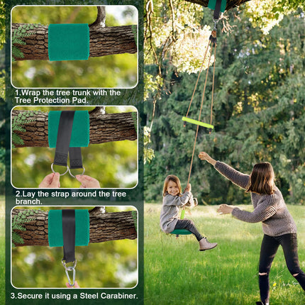 AGPTEK Disc Swing with Monkey Bars, Tree Swing Set Accessories Rope Disk Swing Seat with Carabiner and 22in Hanging Strap Heavy Duty Swingset for Zipline Outdoor Playground, Jungle & Gym Green