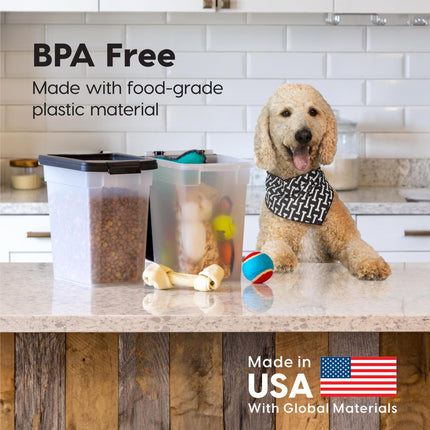 IRIS USA WeatherPro Airtight Dog Food Storage Container, Up to 4.5 Kg Each, 2 Pack, for Dog Cat Bird and Other Pet Treat Food Storage Bin, Keep Fresh, Translucent Body, BPA Free, Clear/Black