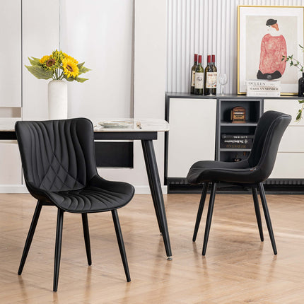 YOUTASTE Black Dining Chairs Set of 2, Mid-Century Modern Faux Leather Upholstered Kitchen Chairs with Metal Legs, Supports 300 lbs, Comfortable Accent Chairs for Living Room, Bedroom