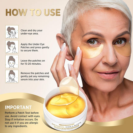 Under Eyes Patches for Dark Circles: 24K Gold Under Eye Mask for Puffy - Retinol Patchology Eye Patches for Wrinkles and Dark Circles Puffiness- Collagen Under Eye Bags Treatment