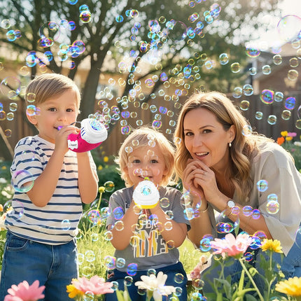 Horn Bubble Machine Gun for Kids: 2 Pack Automatic/Blowing Mode Bubble Maker Blower Blaster Toys with 20 Refill Solutions, Music Function, Summer Outdoor Toys Birthday Gifts for Toddlers Ages 3-8