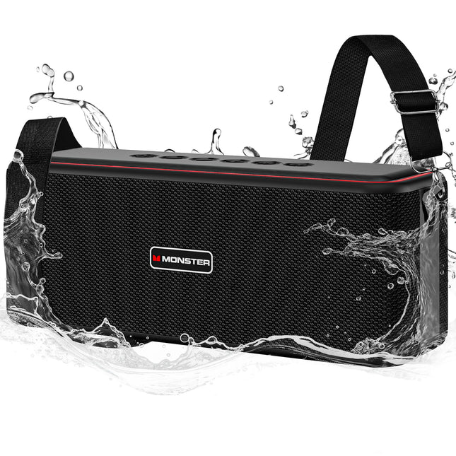 Monster Shock Pro Bluetooth Speaker with Baldric, 80W Loud Speaker with Deep Bass, Portable Wireless Speaker with TWS, Long Playtime & Waterproof for Outdoors/Indoors, Supports AUX/TF Card/USB Audio