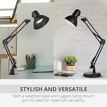 Newhouse Lighting Wright Painted Black Metal Flexible 2-in-1 Weighted Base and Clamp Mount Swing Arm Wright Architect Desk Lamp with Energy-Efficient 5-Watt LED Bulb