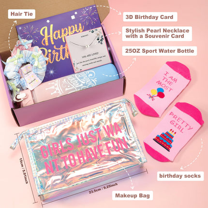 Happy Birthday Cards with Musical LED Lights Blowable Birthday Cake,Water Bottle,Jewelry,Christmas Gifts Box for Daughter Niece Granddaughter (10 PCS)