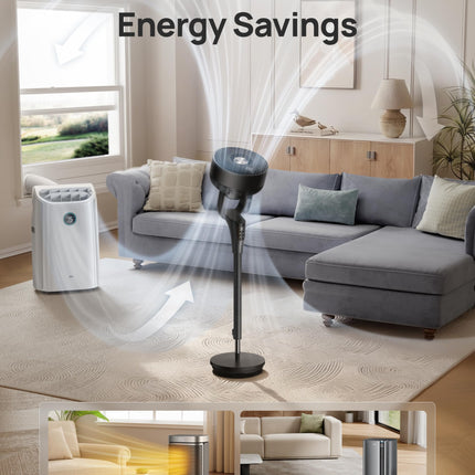 DREO Fan for Bedroom, 90° Oscillating Standing Fan, 20dB Quiet, 90ft Pedestal Fans for Room Office, DC Motor, 8+H Speeds, 3 Modes, 38-42'' Adjustable Height, Remote, 8H Timer, 105° Manual Vertical