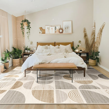 MUJOO 8x10' Area Rugs,Washable Rugs for Living Room Bedroom Dining Room,Large Boho Throw Floor Carpet Non Slip Soft Modern Abstract Bohemian Neutral Beige