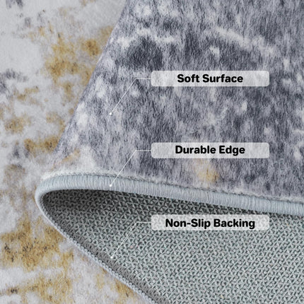 BRICHOEE Modern Abstract Rug, Aesthetic Machine Washable 4x6 Gold and Grey Rugs, Soft Low Pie Distressed Area Rugs for Kitchen/Hallway/Dining Room