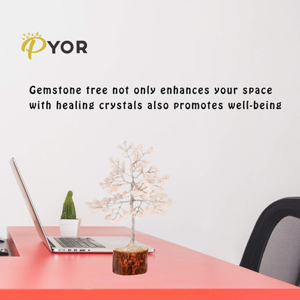 PYOR Rose Quartz Money Tree Crystal Figurine Spiritual Stones Spiritual Crystals Feng Shui Bonsai Crystal Home Office Decor Aura Cleansing Chakra Balancing Prosperity Stone Positive Energy Gift