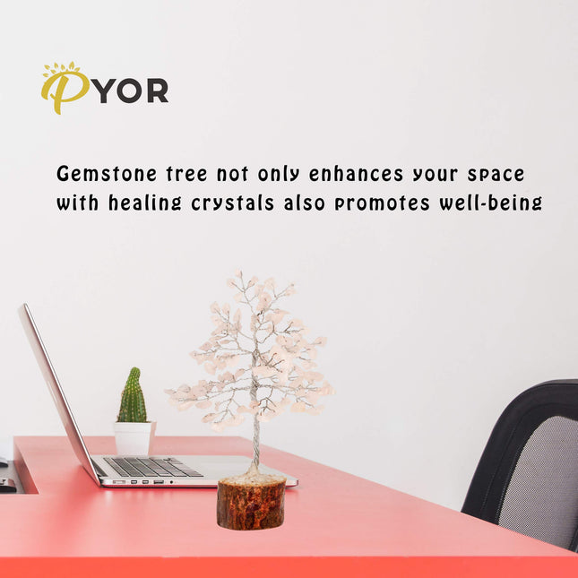 PYOR Rose Quartz Money Tree Crystal Figurine Spiritual Stones Spiritual Crystals Feng Shui Bonsai Crystal Home Office Decor Aura Cleansing Chakra Balancing Prosperity Stone Positive Energy Gift