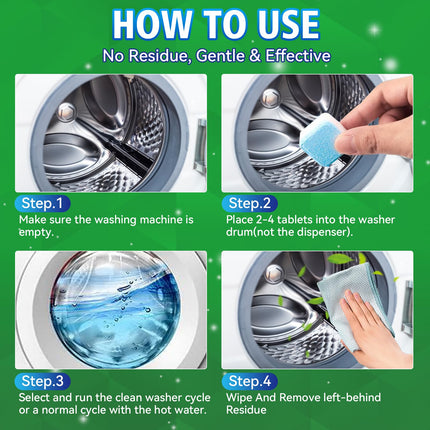 Washing Machine Cleaner Tablet, 24 Tablets Laundry Descaler for HE, Top Load & Front Load Washer Cleaner, Highly Efficient Deodorizer Deep Clean Inside Drum and Laundry Tub Seal