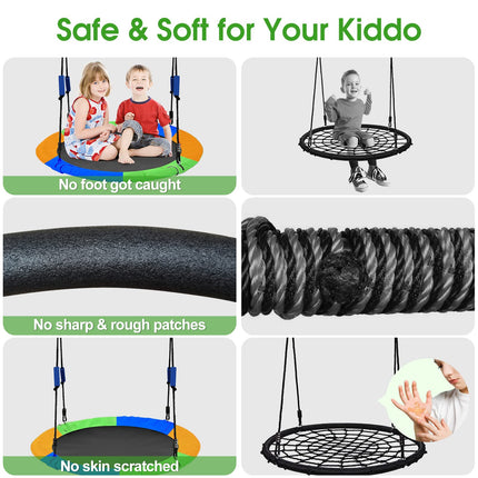 DEROFIT Indoor/Outdoor Adults/Kids 40 Inch Flying Saucer Tree Swing Set with Hanging Strap Kit with Steel Frame & Adjustable Rope, 750lb Weight Capacity