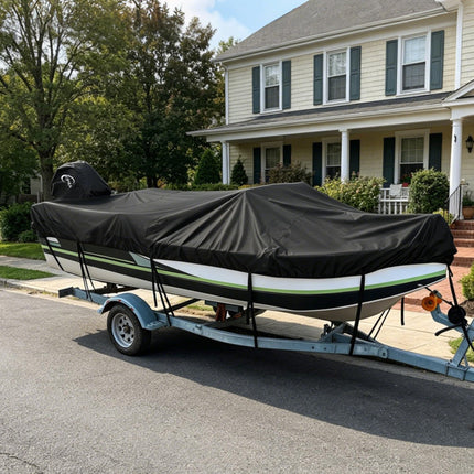 KIPIEA 14'-16'L beam width up to 68"W Trailerable Boat Cover, A6-TS10 BLACK