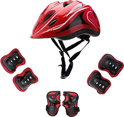 Kids Bike Helmet Set Skateboard Knee Pads - Kids Helmet Elbow Pads Wrist  Guards Adjustable for Girl Boy Kids Protective Gear Set for Sport Cycling