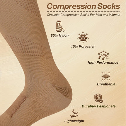 Circulate Compression Socks for Men & Women | 20 - 30 mmhg | Stamina Booster | for Circulation,Swelling & Pain Relief | Stockings Support for Pregnancy,Running (Brown, Large-X-Large)