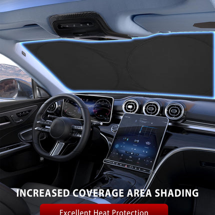 Vepagoo Universal Fit for Sedan/SUV/Hatchback Foldable 64 x 32" Front Windshield Protector, UV Rays & Heat Blocking w/ Storage Bag