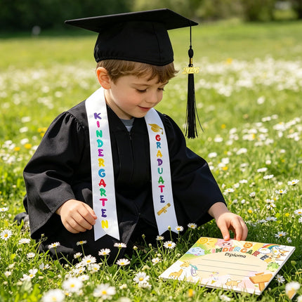 Kindergarten Graduation Gown Cap Set with 2026 Tassel,Preschool Stole and Certificate for Kindergarten (Black, 36)