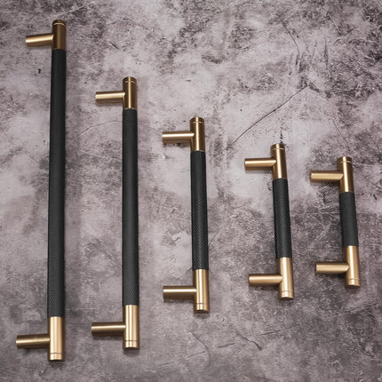BUKOBYHE 6 Pack 11-5/16 inch（288mm） Kitchen Cabinet Handles Black and Champagne Bronze Knurled Cabinet Pulls Black Drawer Pulls Kitchen Hardware